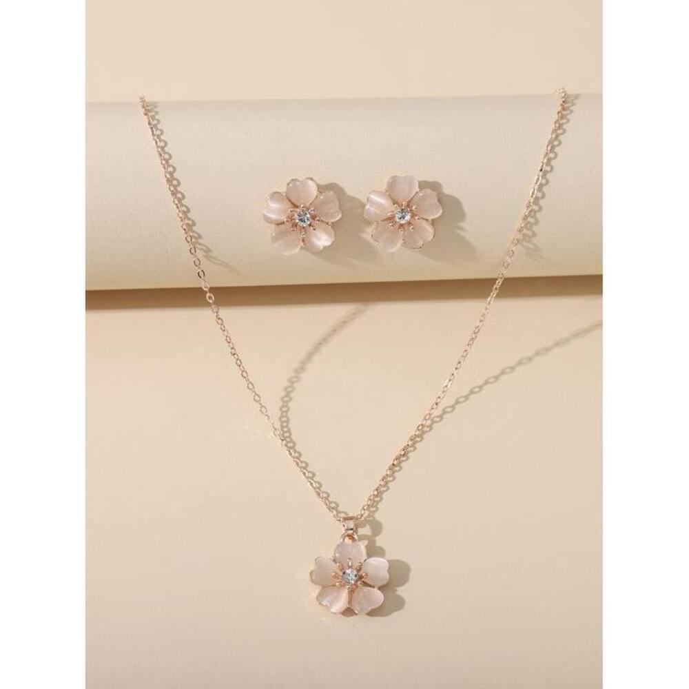 Flower Charm Necklace & Earrings Valentines Y2K Minimalist